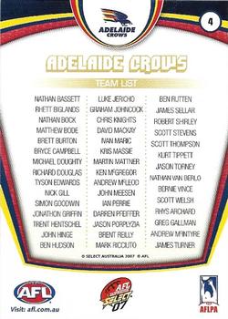 2007 Select AFL Supreme #4 Adelaide Crows Back
